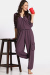 Rosaline Waffle Knit Cotton Crop Length Hoodie - Italian Plum — thumbnail 4